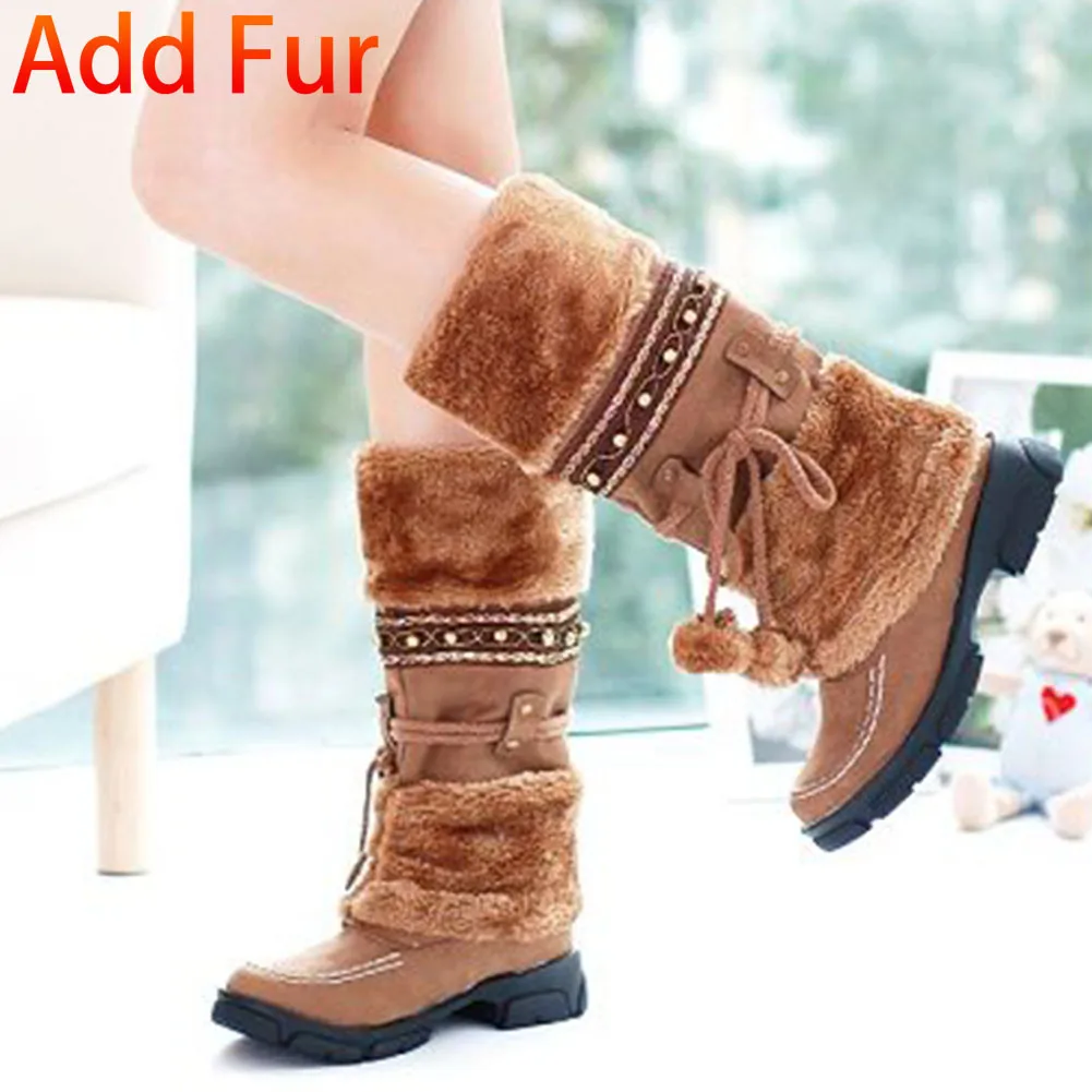 ni se 2 thick fur KARINLUNA/женские ботинки на меху Дамская зимняя обувь женские повседневные сапоги до колена на молнии теплые зимние сапоги черные, большие размеры 35-46 - Цвет: ni se 2 thick fur