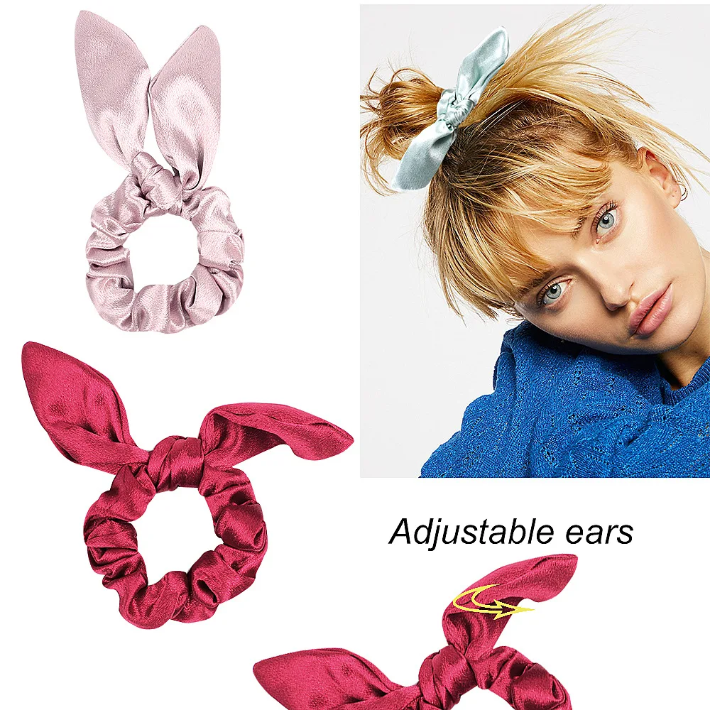 

1PC Adjustable Bunny Ears Hair Scrunchies Lady Stretchy Satin Scrunchie Women Elastic Hair Bands Girls Headwear Cute Hair Ties