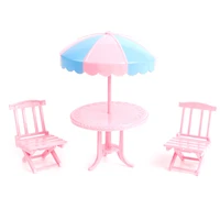 1 set miniature outdoor doll beach leisure table with umbrella chair