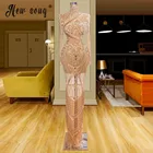 Прозрачное вечернее платье с высоким воротником и длинным рукавом, расшитое бисером, 2021, платье русалки для выпусквечерние вечера, индивидуальный пошив, вечернее платье