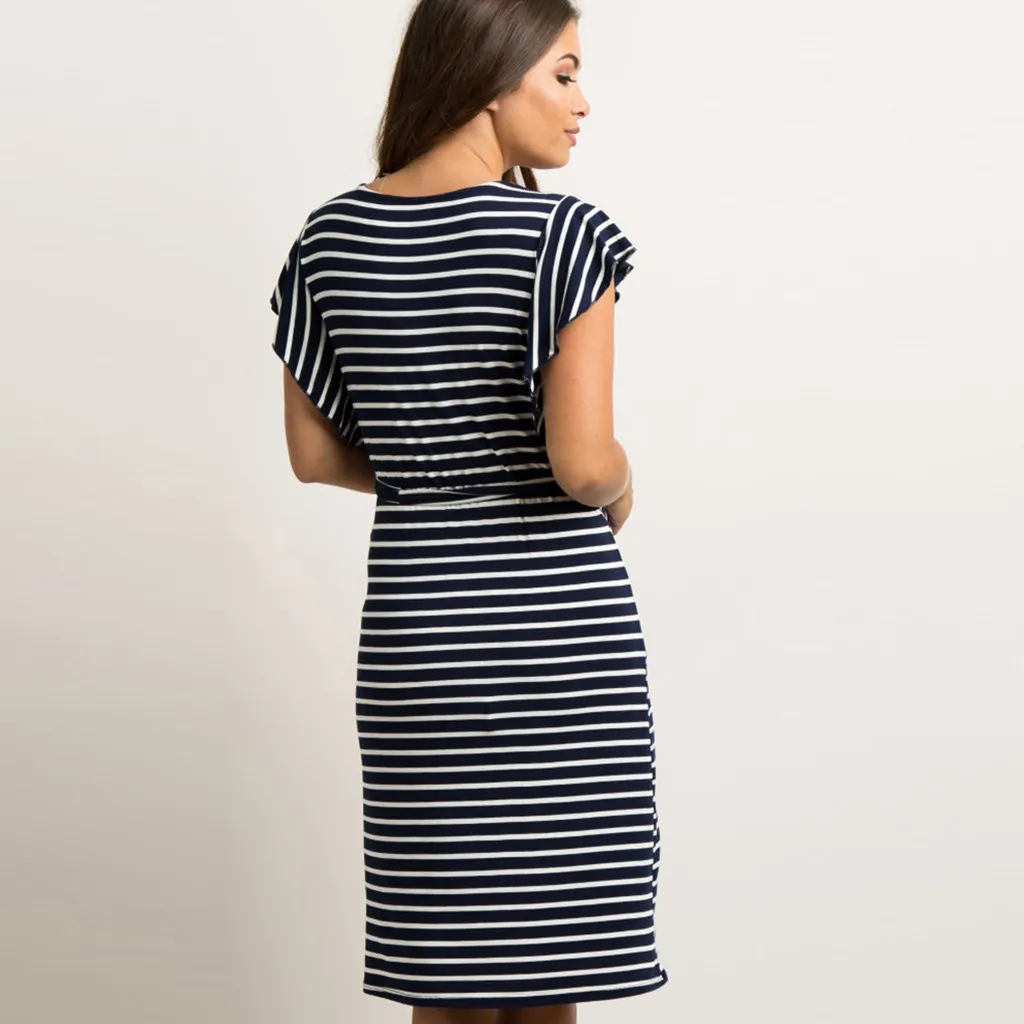 Women's Maternity Dresses Short Sleeve Pregnancy Clothes Stripe Comfortable Summer Ladies Strapless dress Pregnant | Мать и ребенок