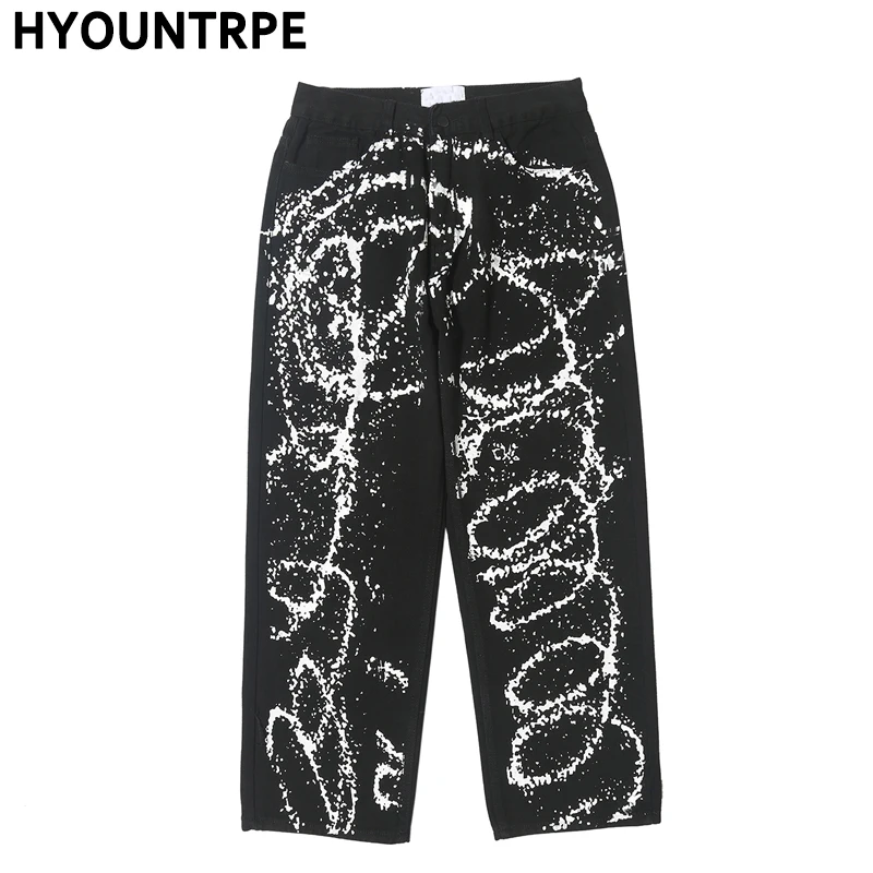 Уличные брюки с граффити мужские прямые на молнии уличная одежда в стиле хип хоп