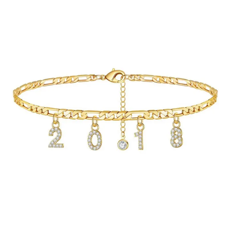 

Trend Birth Year Ankle Bracelet on the leg Jewelry for Women Boho Zircon Stainless Steel Gold Number anklets Best Friend Gifts