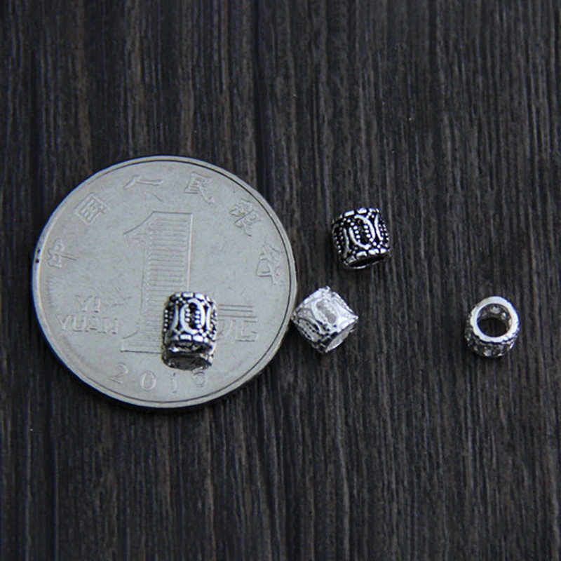 4pcs S925 Sterling Silver Color Jewelry Beading Geometric DIY Bracelet Spacer Beads Accessories Nostalgic Handmade Craft