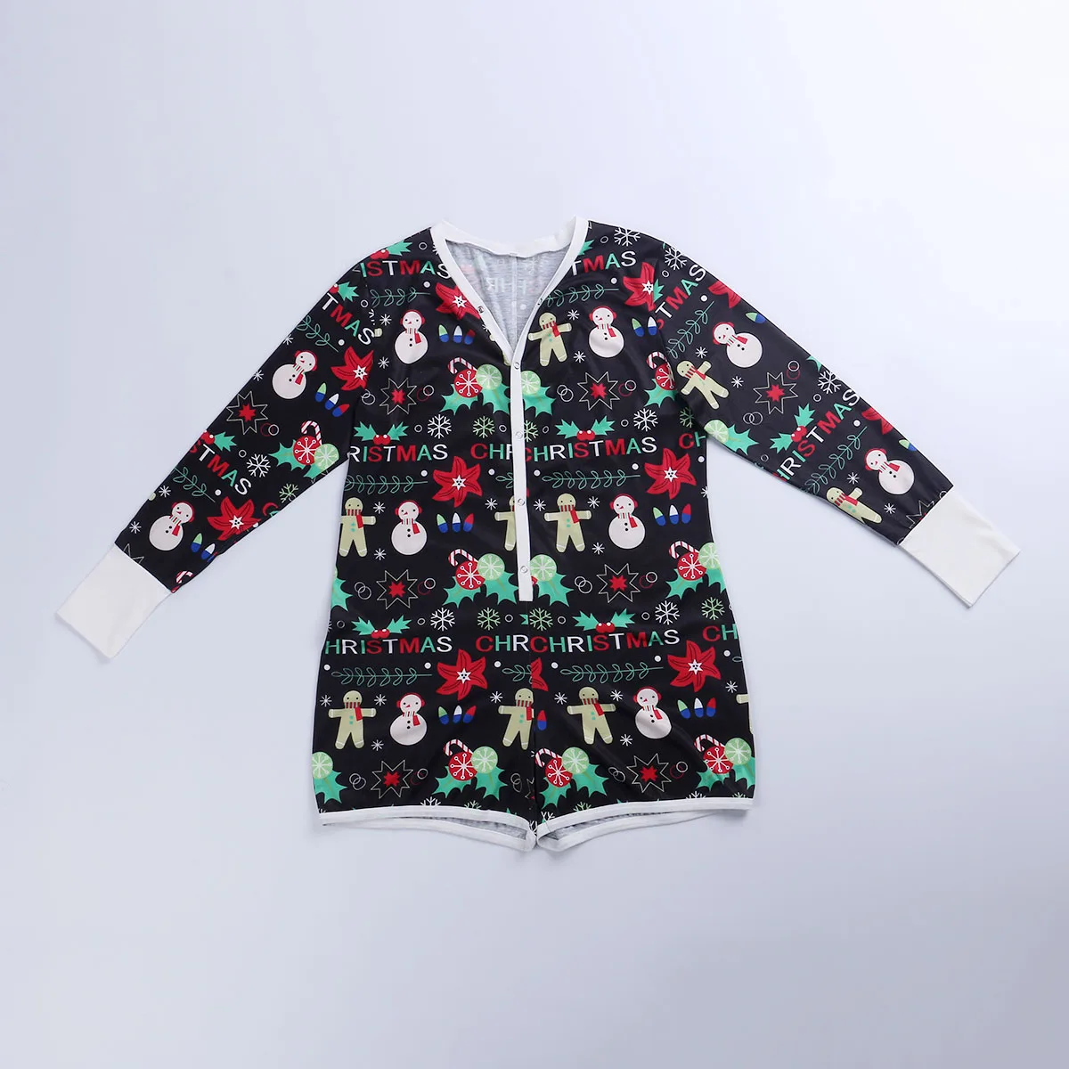 

2020 New Women's Pajamas Romper Christmas Snowmen Printed Long Sleeve Loose Night Clothes Buttons Sleeping Wear Xmas