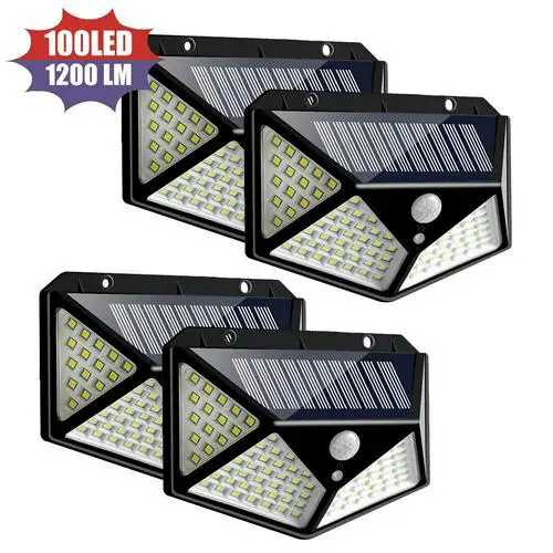 4PCS Сад 100 светодиодный солнечный светильник PIR датчик движения Солнечный свет водонепроницаемый для стены уличное украшение на открытом воздухе - Испускаемый цвет: 4PCS