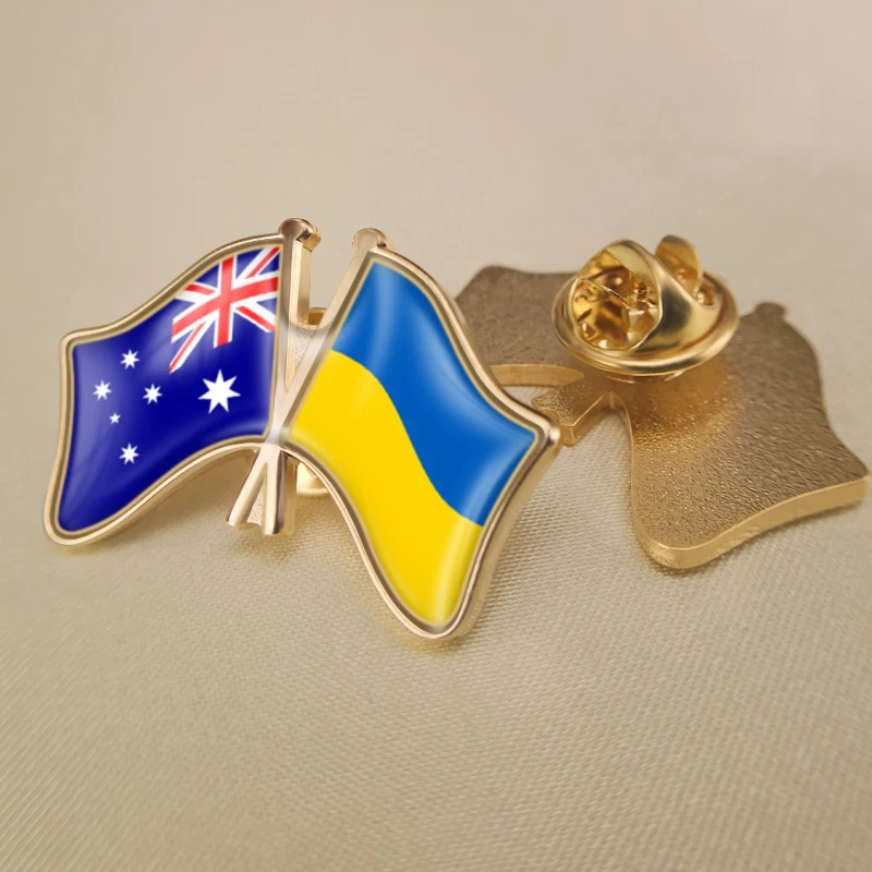 

Australia and Ukraine Crossed Double Friendship Flags Brooch Badges Lapel Pins