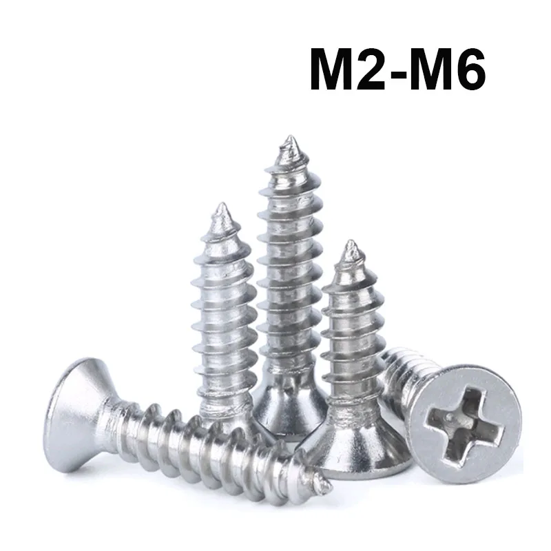 316 Stainless Steel Countersunk Flat Head Phillips Self-tapping Screws Cross Recessed Wood Screw M2 M2.2 M2.6 M3 M3.5 M4 M5 M6
