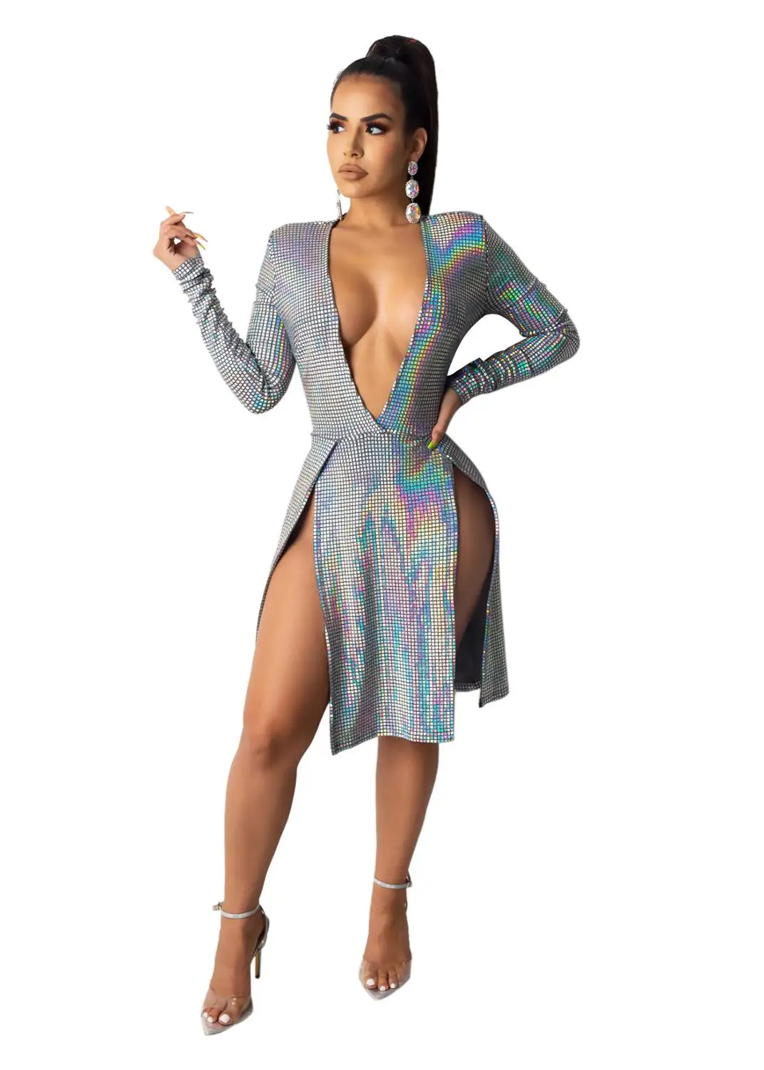 2020 женское весеннее мини зимнее платье с длинным рукавом и v-образным вырезом