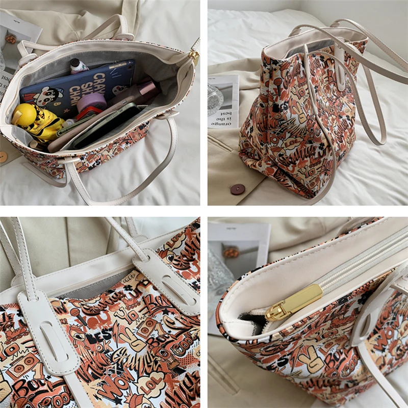 

Unique Design Novelty Graffiti Print Tote Bags For Women Large Capacity Female Shopper Bags High Quality Summer Tote Bags 2021