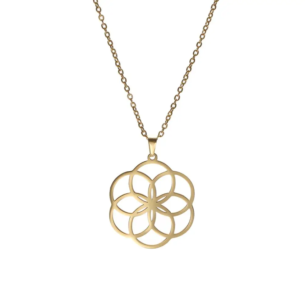 Style1-Gold My shape цветок жизни из нержавеющей стали полый круглый ювелирный кулон ожерелье чокер Серебро Золото женское ожерелье подарок - Окраска металла: Style1-Gold