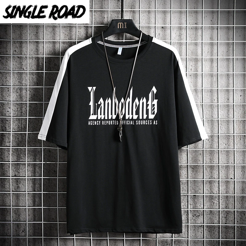 SingleRoad Мужская черная футболка мужская полосатая хлопковая Футболка в стиле хип