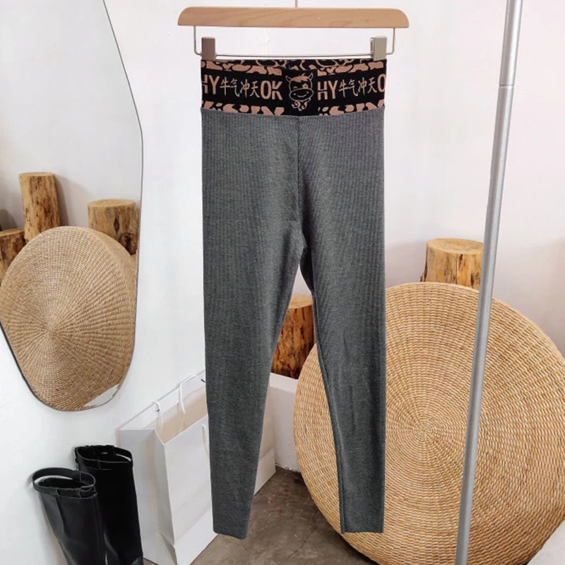

Women Cotton Blends Thread Vertical Stripe Legging Spliced Ankle Length Bottomed Pants Can Be WearOutside
