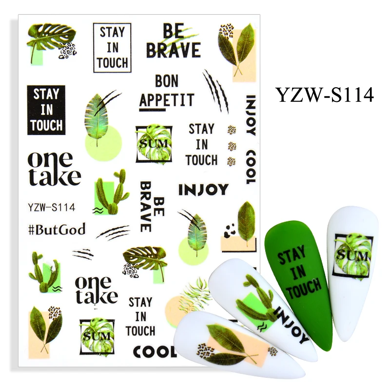 

2021 New Nail Art Stickers Lot Black Leaf Floral Fruit Adhesive Decals Manicure Decorations For DIY Nails Summer