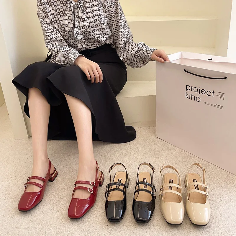 

Med Spring Shoes Buckle Strap Black Platform Sandals All-Match 2021 Women's Mary Jane Suit Female Beige Summer Heels Medium Comf