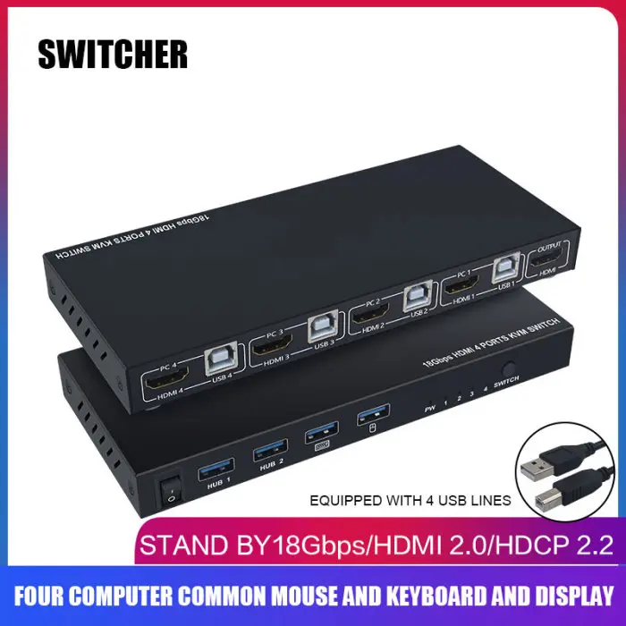 Ultra HD 4K HDMI KVM коммутатор 4 порта входы и 1 порт выходы HDMI2.0 мышь клавиатура USB Sharer VH99