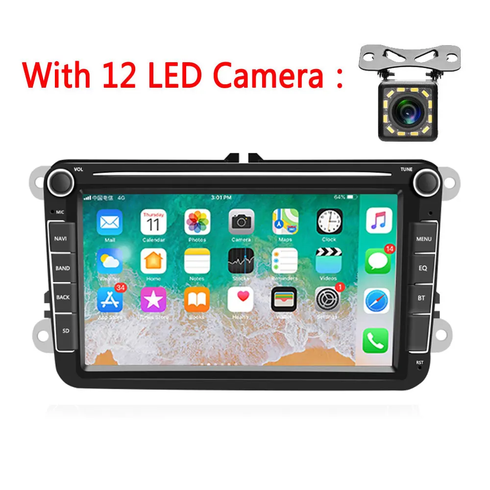 With 12 LED Camera AMPrime Android 8,1 автомобильный радиоприемник 2 Din GPS; стереооборудование для автомобиля Радио 8 ''Автомобильный мультимедийный плеер WiFi MP5 fm-радио Авторадио Стерео для VW - Цвет: With 12 LED Camera