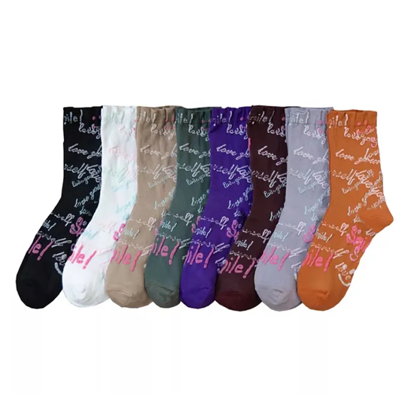 

8 Pairs Middle Tube Letter Women Socks Harajuku Winter Long Cotton Socks Soft Breathable Embroidery Street Style Fashion Sokken