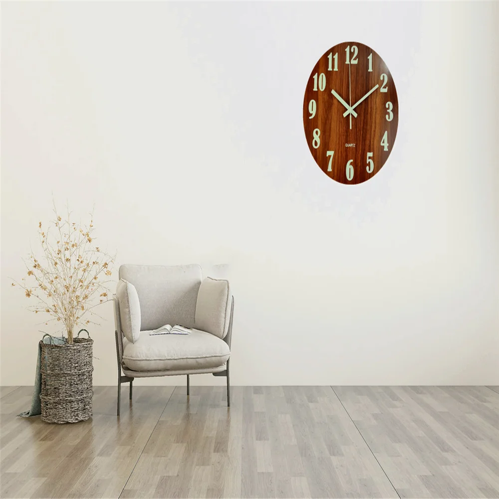 

12 Inch Luminous Round Wooden Wall Clock For Living Room Bedroom Office Wall Clock Stylish Home Decoration
