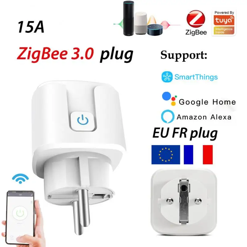 

Tuya ZigBee Smart plug EU FEU measure power consumption wireless Electrical Socket plug compatible alexa google smart life APP