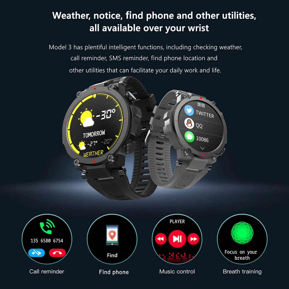 Model 3 Men Sport Smart Watches Boys Fitness Bracelet Waterproof Smartwatch Heart Rate Tracker Watch For Apple Xiaomi Huawei