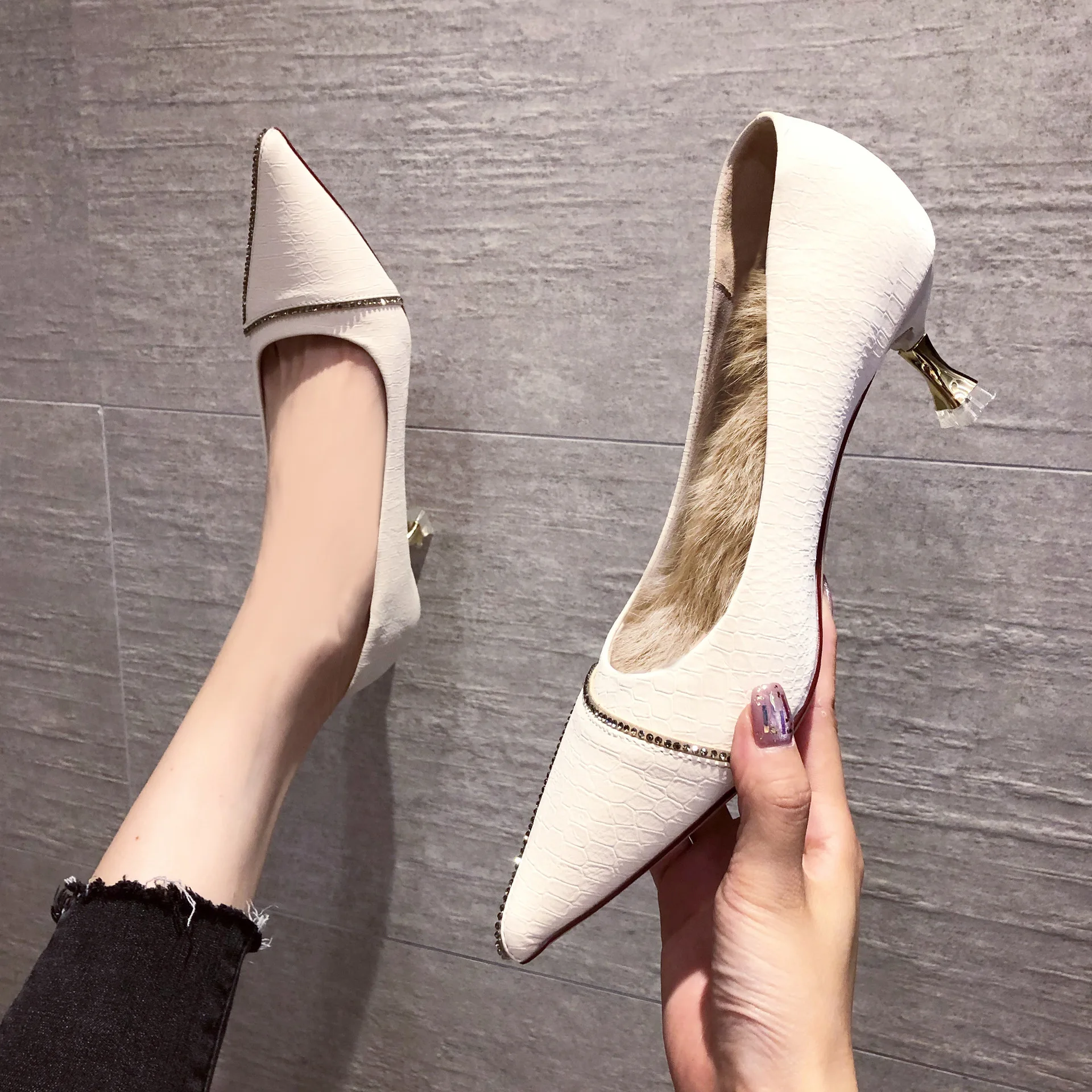 

Pointed Girly Style High Heels Stiletto Heel Shallow Mouth Fashion Evening Women's Singles Shoes New Style 5.5cm Heel