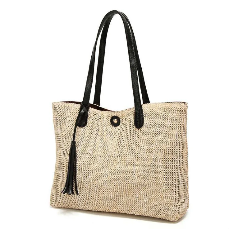 Женская соломенная сумка модные вместительные пляжные сумки простые на плечо и