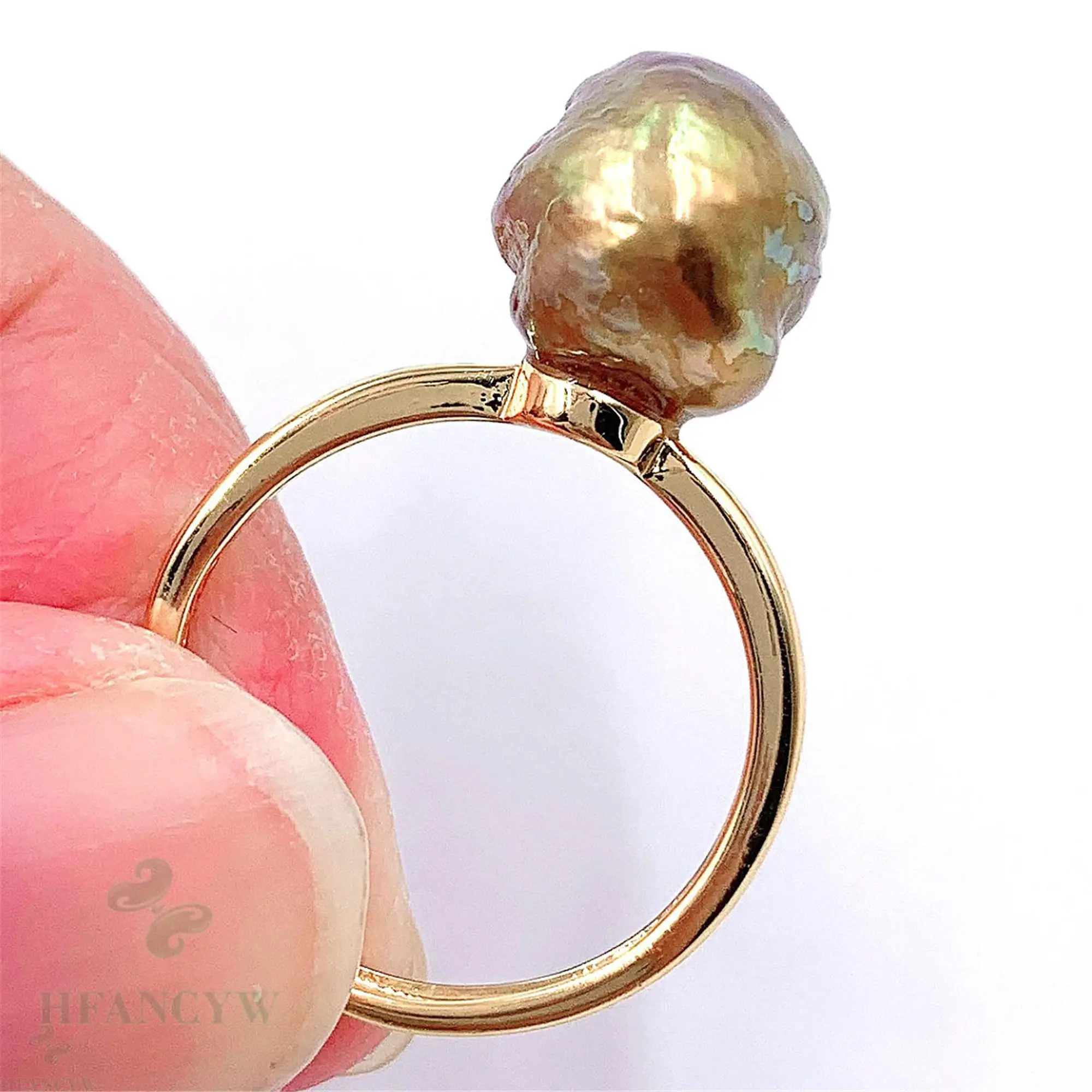 11 12 мм многоцветное регулируемое Золотое кольцо с жемчугом в стиле барокко