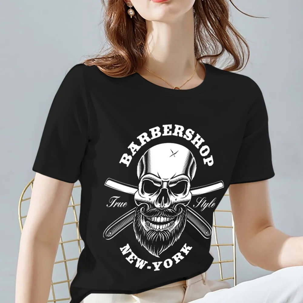 

Women's T-shirt Streetwear Style Skull Pattern Print Women's Top Comfortable Fashion All-match O-neck Black Women's Short Sleeve