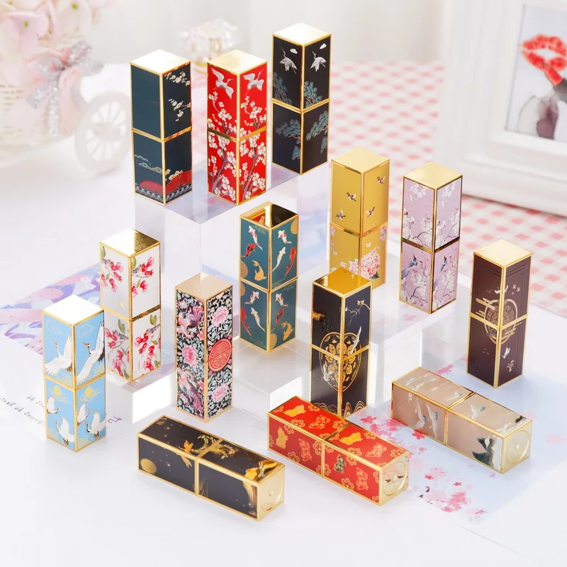 

Chinese Style 3d Embossed Magnetic Buckle Lip Balm Tube Square Empty Refillable Bottles Lipstick Tube Cosmetic Containers