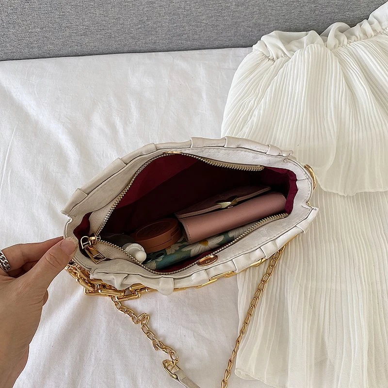 

Folds Design Small PU Leather Crossbody Bags For Women 2021 Trend Bag Chain Shoulder Handbags Female Travel Branded Bag Women's