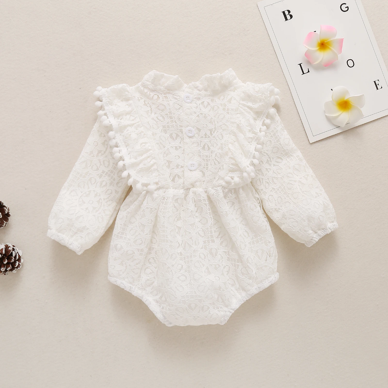 

0-12M Sweet Infant Baby Girl Clothes Playsuit Flower Lace Solid Color Ruffle Long Sleeve Princess Girls Romper Autumn Outfit