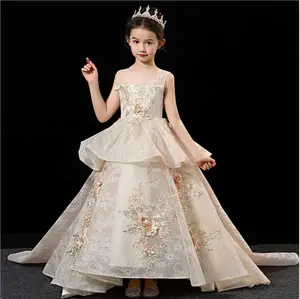 Кружевное платье для девочек, с цветочной вышивкой