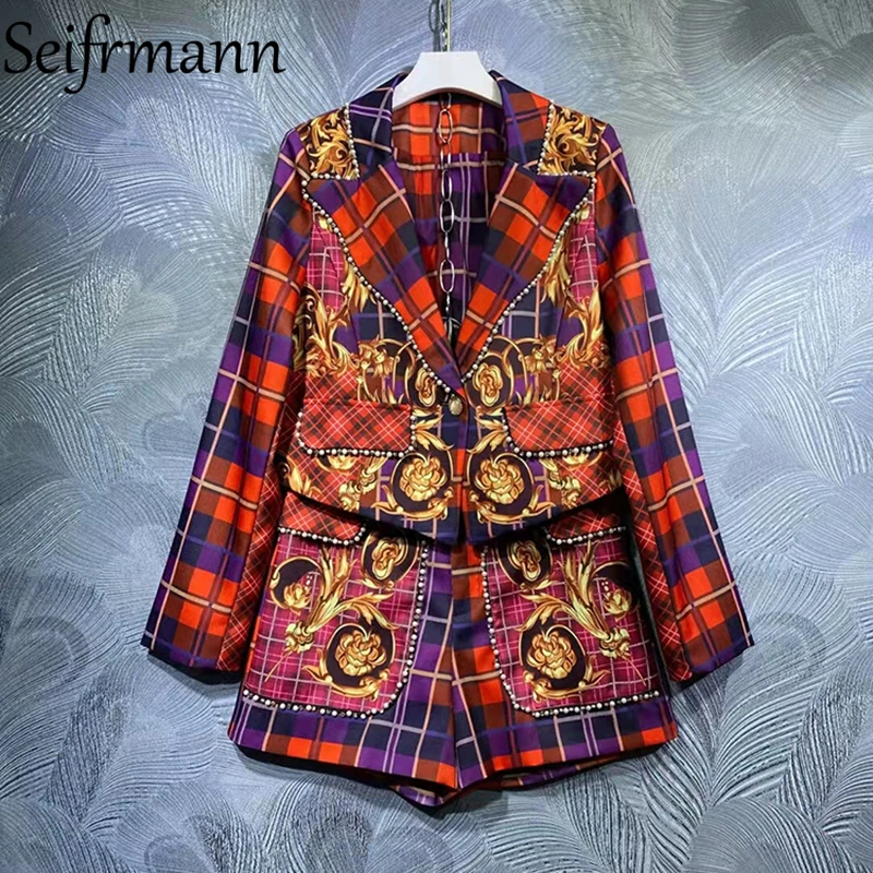 

Женский комплект из двух предметов Seifrmann, Модные осенние шорты с длинным рукавом и шорты с высокой талией и винтажным принтом, 2021