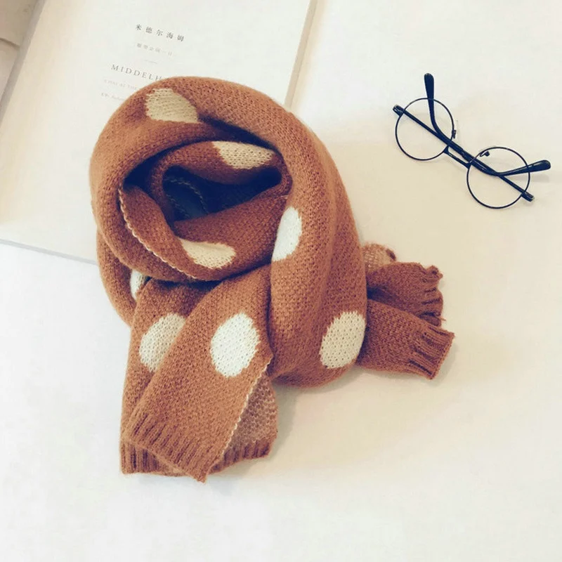 Детский зимний шарф из шерстяной пряжи детский высокого качества в горошек для