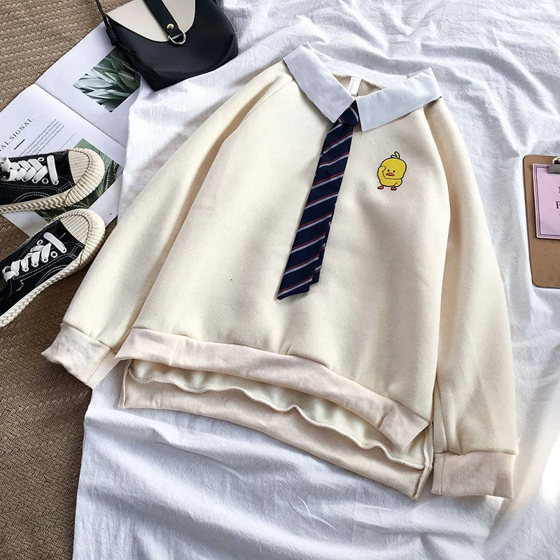 

Толстовка Женская бархатная, утепленный топ с воротником-поло в стиле преппи, Рубашка-фальш из 2 предметов для студентов, корейский Свободны...