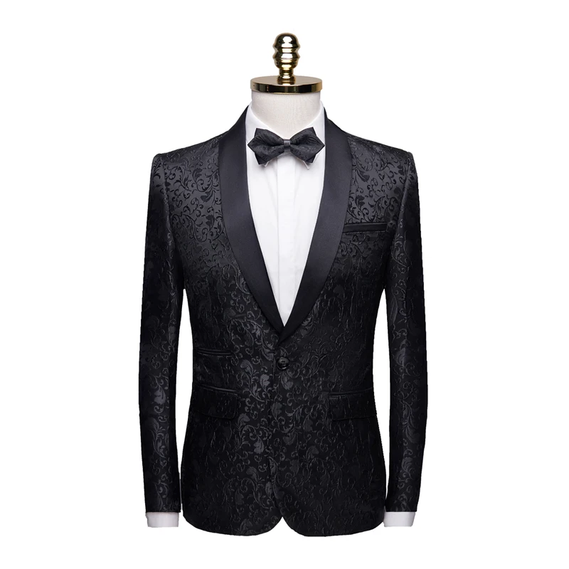 Black top YUSHU роскошный Мужской Жаккардовый Свадебный костюм шаль с отворотом на одной пуговице мужские костюмы деловые официальные куртка, смокинг, костюм Homme Mariage - Цвет: Black top