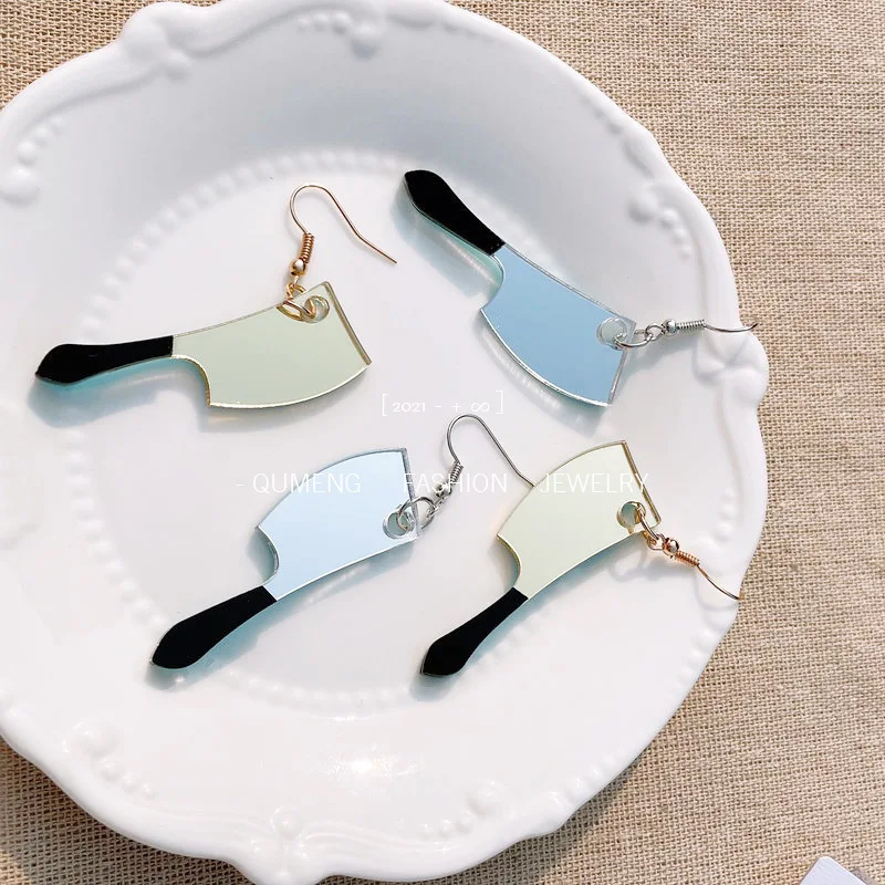 

Cool Small Knife Mirror Surface Acrylic Drop Earrings for Women Cute Fashion Grunge Girl Silver Color Geometric Earring Party
