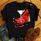 Женская футболка с принтом винного бокала и Нали, черная футболка с художественным принтом сердца, женская футболка, модные футболки с коротким рукавом, милые футболки в стиле Харадзюку