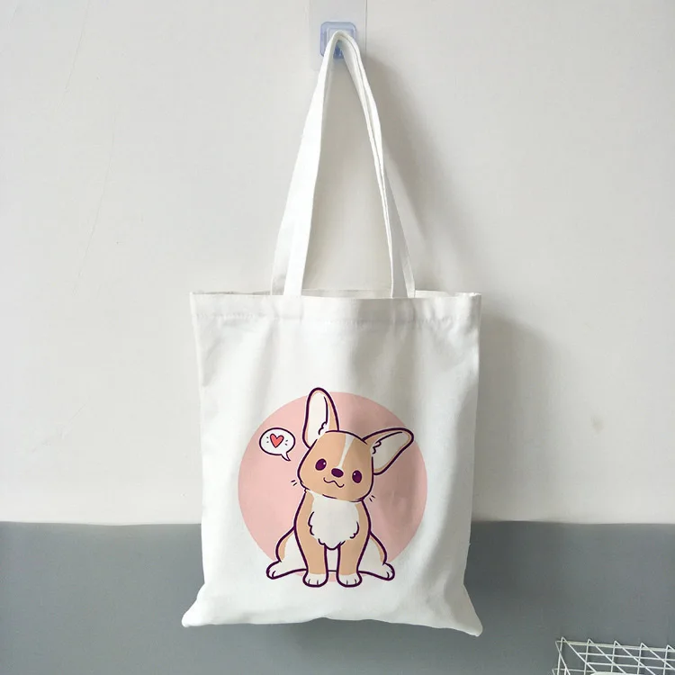 

Cute Corgi Women Canvas Shoulder Bags Reusable Foldable Shoulder Bag Handbag Tote Bag Casual Bags School Travel Folding