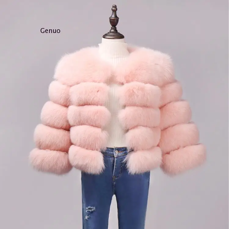 Женское зимнее роскошное пальто шуба из искусственного лисьего меха меховая