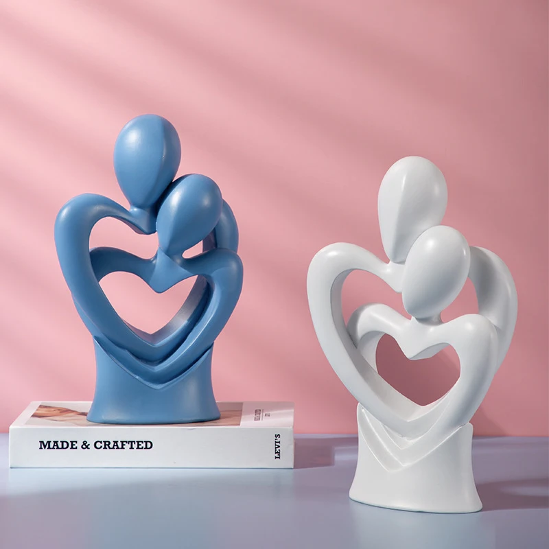 

Креативная скульптура для влюбленных, абстрактная фигурка в форме сердца, домашнее прикроватное украшение, аксессуары, орнамент из смолы, С...