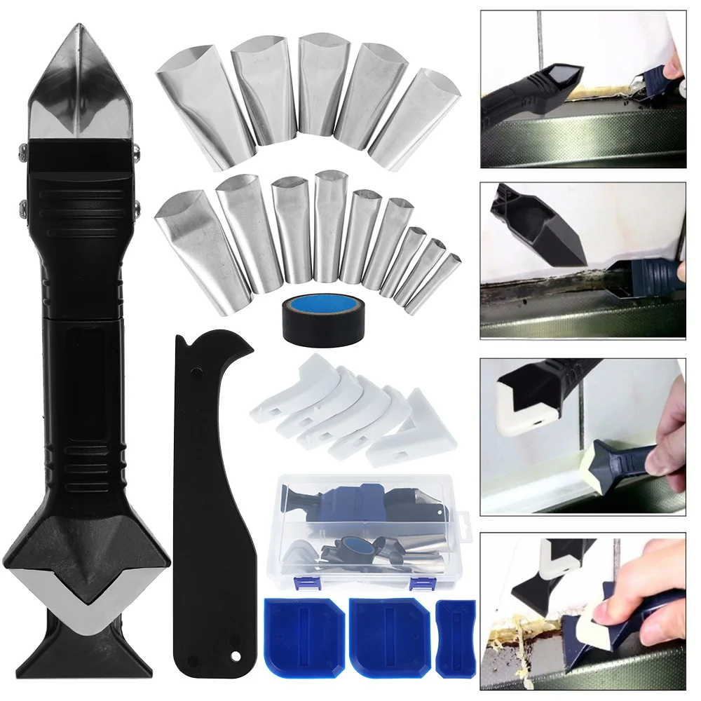 

5 In 1 Paint Scraper Spreader Silicone Glass Glue Angle Scraper Caulking Grouting Sealant Finisher Remover Mold Cleaning Tool