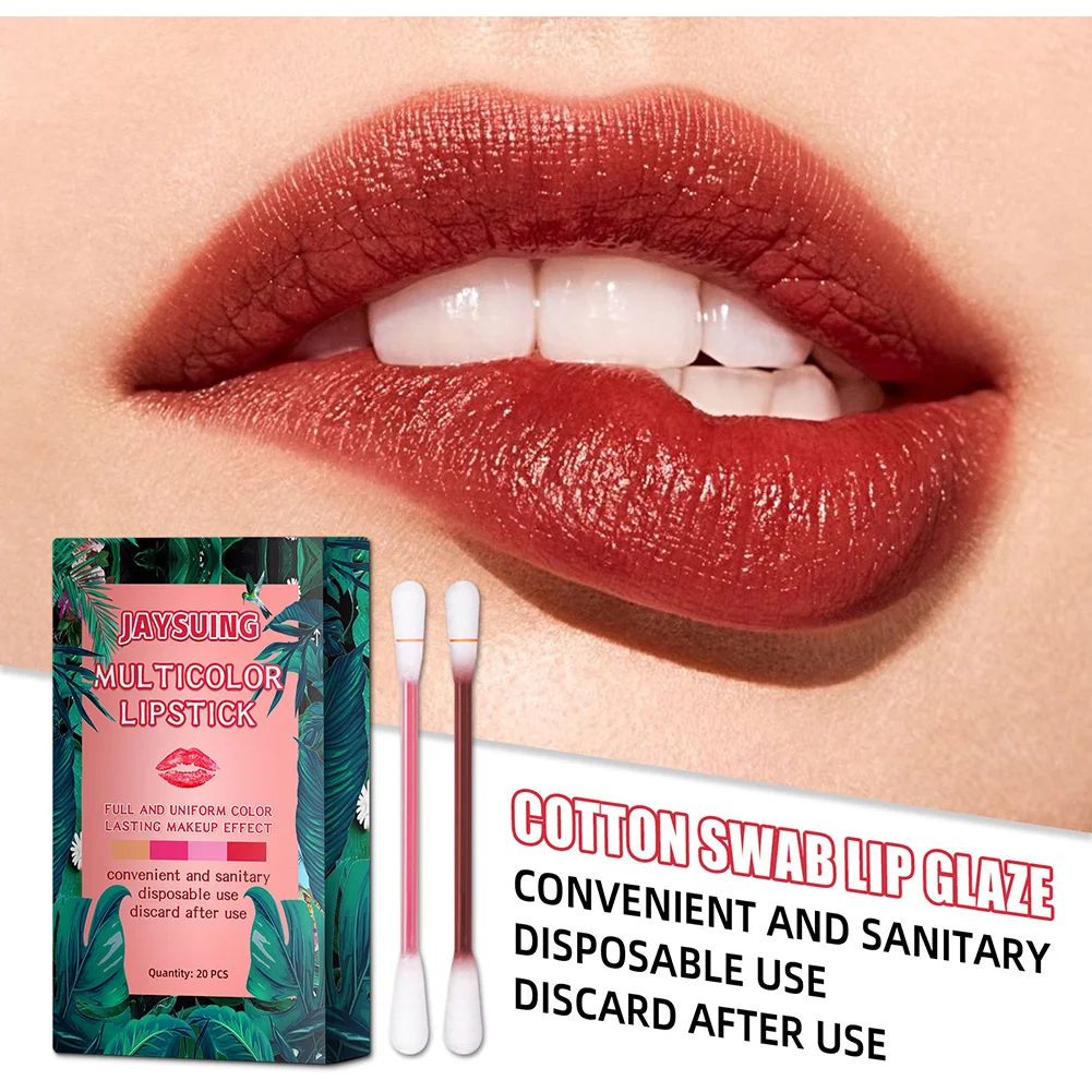 

20pcs Cigarette Cotton Swab Lipsticks Disposable Waterproof Non-Sticky Tattoo Lipgloss Set Long Lasting Lip Stain Set Cosmetic
