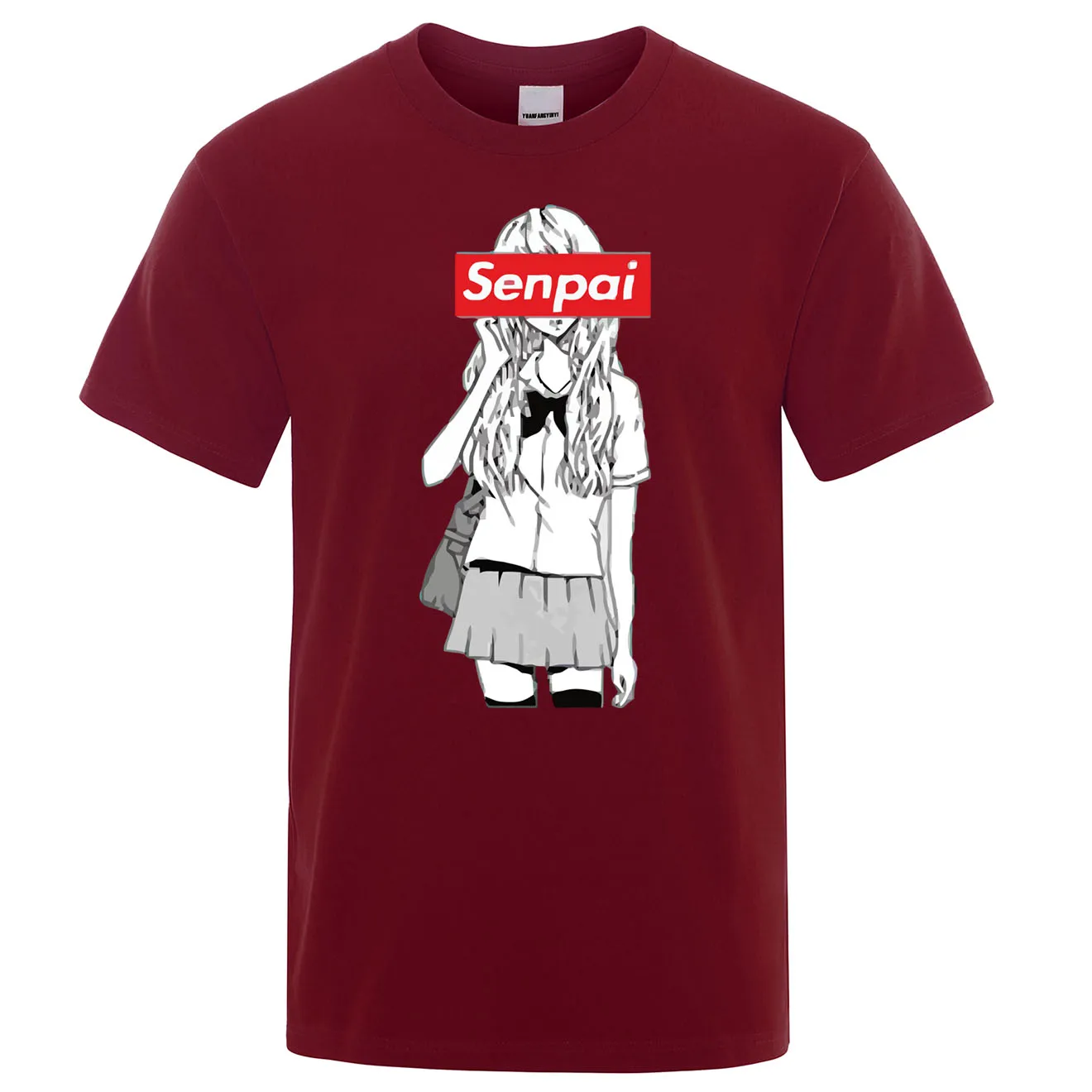 Senpai Anime Girl Nerdy Print T Shirt Summer Cotton Men's T-shirt Manga Streetwear Tee Tshirt Unisex Harajuku Clothes Tops Tees - Цвет: wine red 6