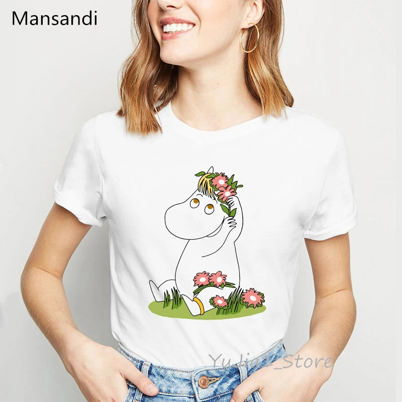 Moomins, футболка с надписью на день, футболки с графическим принтом, женские модные Забавные футболки, Женская Футболка harajuku tumblr, топы, футболка femme