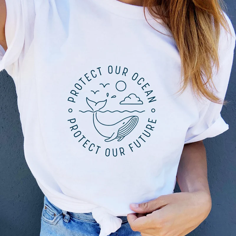 Защита океана женская футболка защита будущего слоган повседневные рубашки