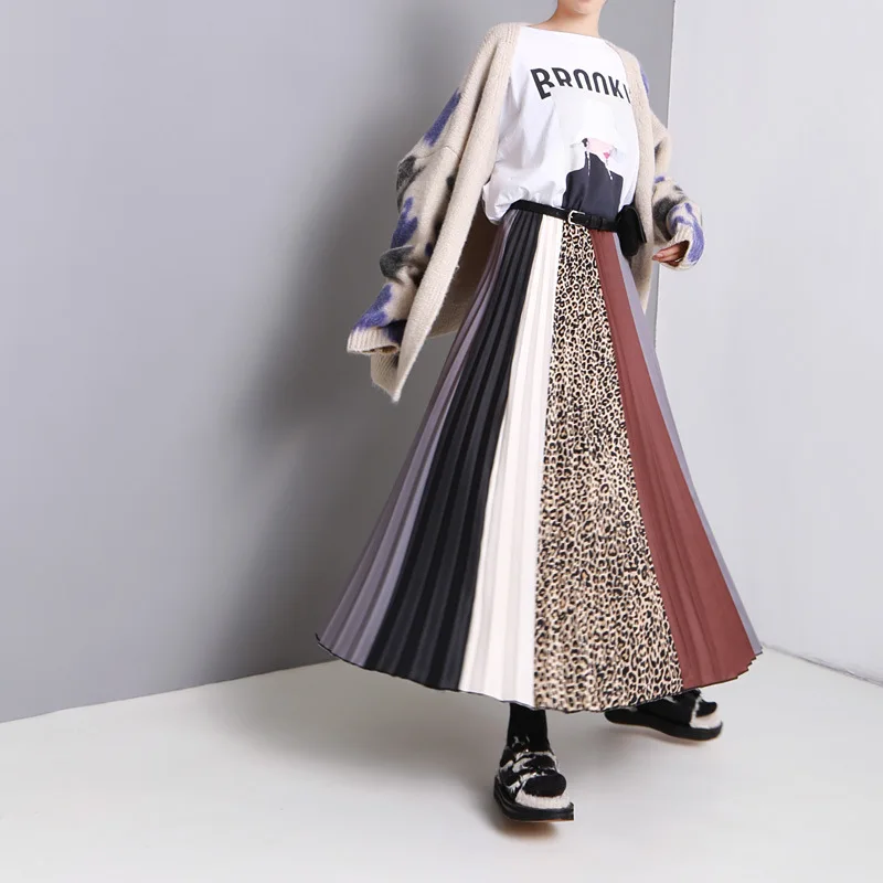 Женская плиссированная юбка длинная до середины икры с высокой талией весна