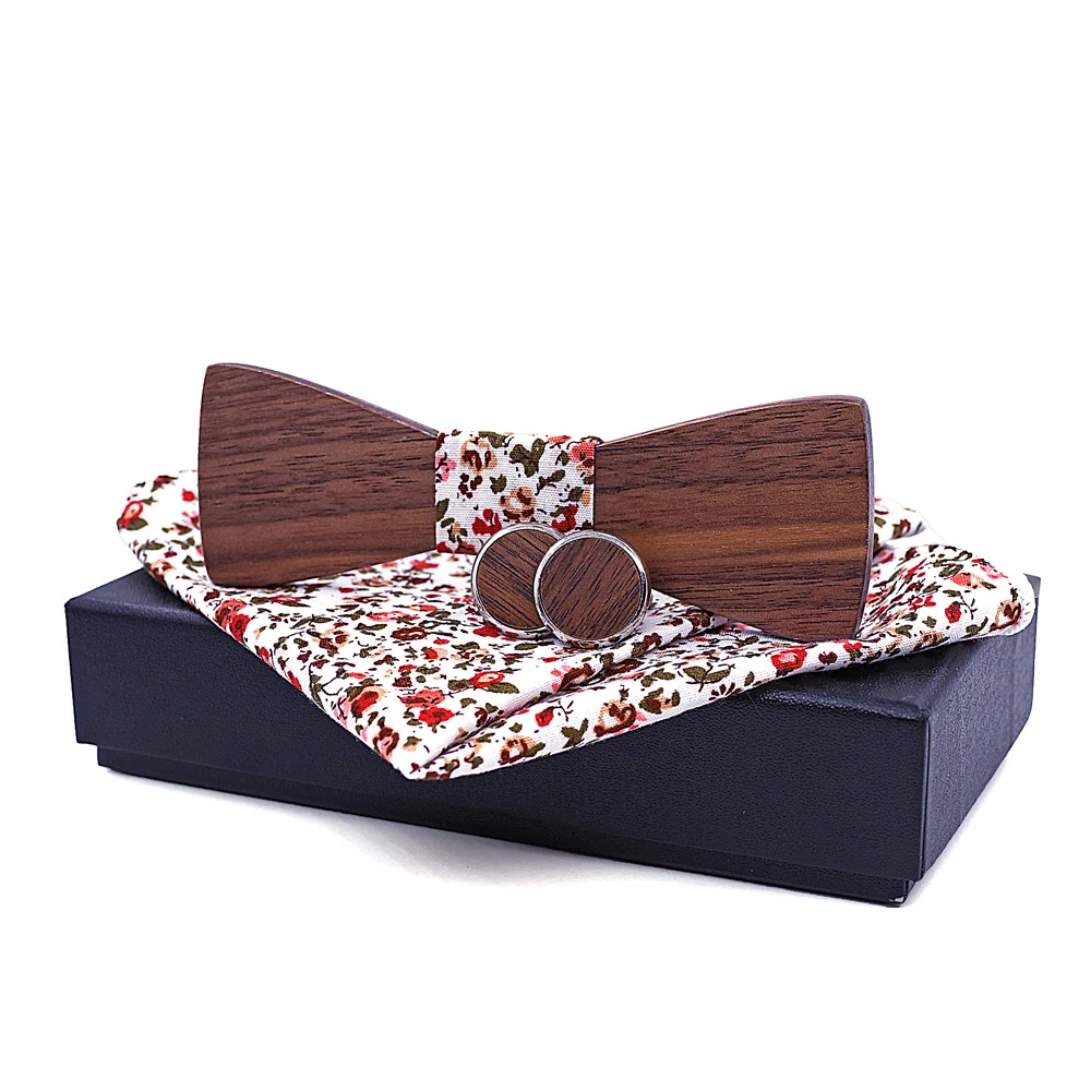 

2022 деревянные галстуки-бабочки носовой платок запонки Набор для мужского костюма деревянный галстук-бабочка