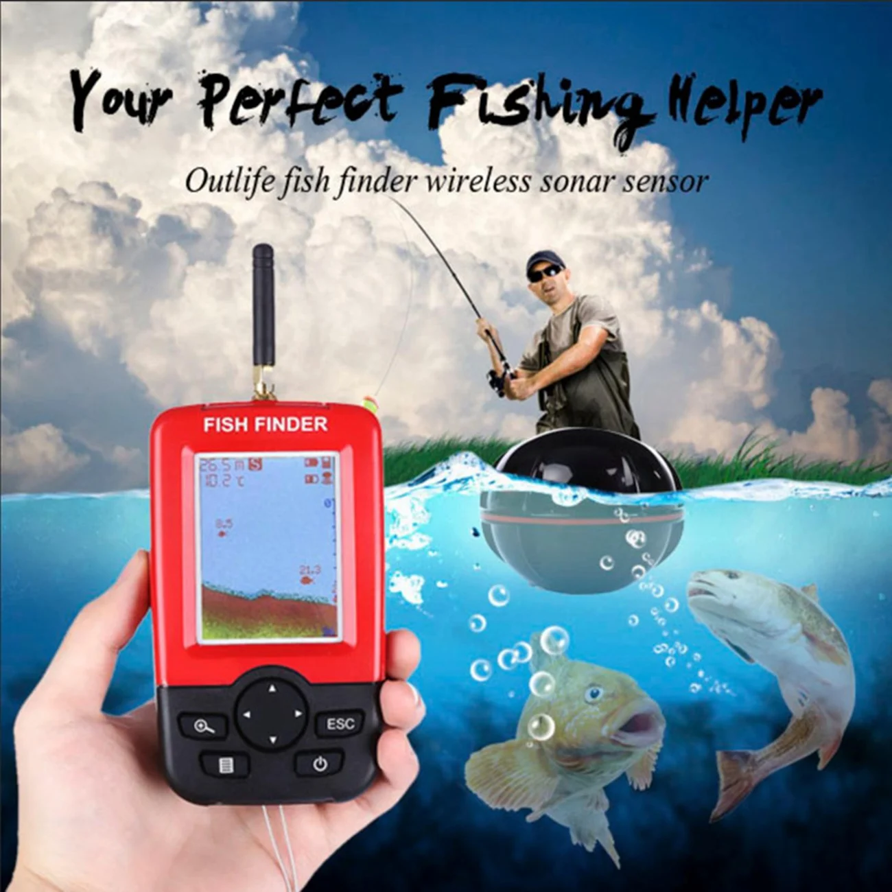 upgraded fishfinder wireless fish finder fish alarm portable sonar sensor fishing lure echo sounder find fish accessories free global shipping